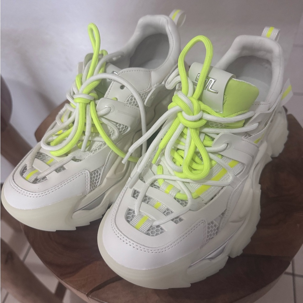 Steve Madden White and Neon Yellow Sneakers
